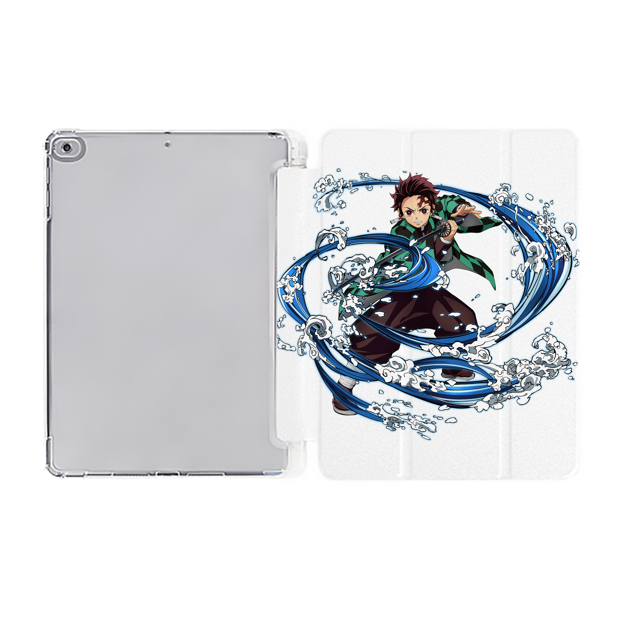 （画像用） 鬼滅の刃 竈門 炭治郎／かまど たんじろう Kamado Tanjirou IPad ケース ペン収納付き 三つ折りスタンド PUレザー×シリコン 対応機種9.5/10.5/10.9インチ